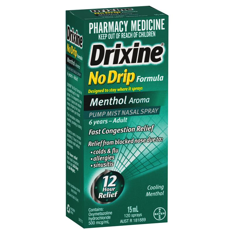 Drixine No Drip Menthol Aroma Nasal Spray 15mL (Limit ONE per Order)