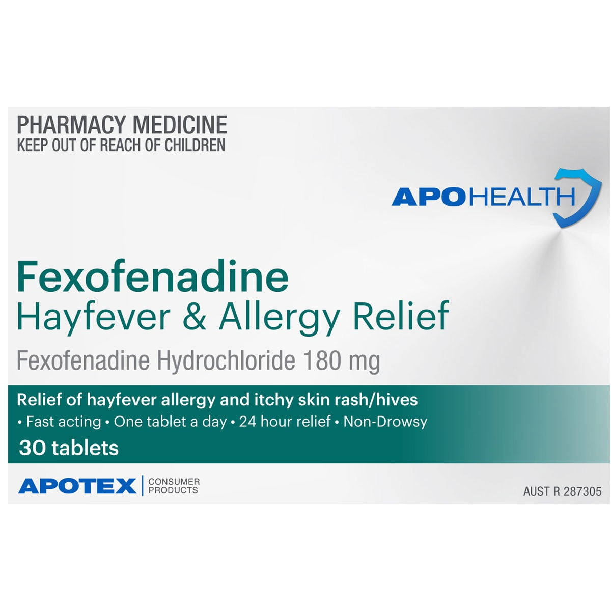 APOHEALTH Fexofenadine 180mg Hayfever & Allergy Relief 30 Tablets (Limit ONE per Order)