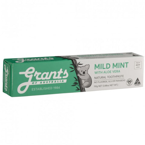 Grants Of Australia Natural Toothpaste Mild Mint with Aloe Vera 110g