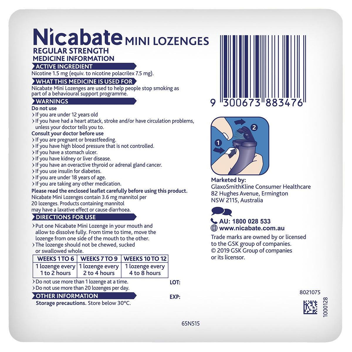 Nicabate Minis Lozenges 1.5mg Mint Quit Smoking 20 Lozenges