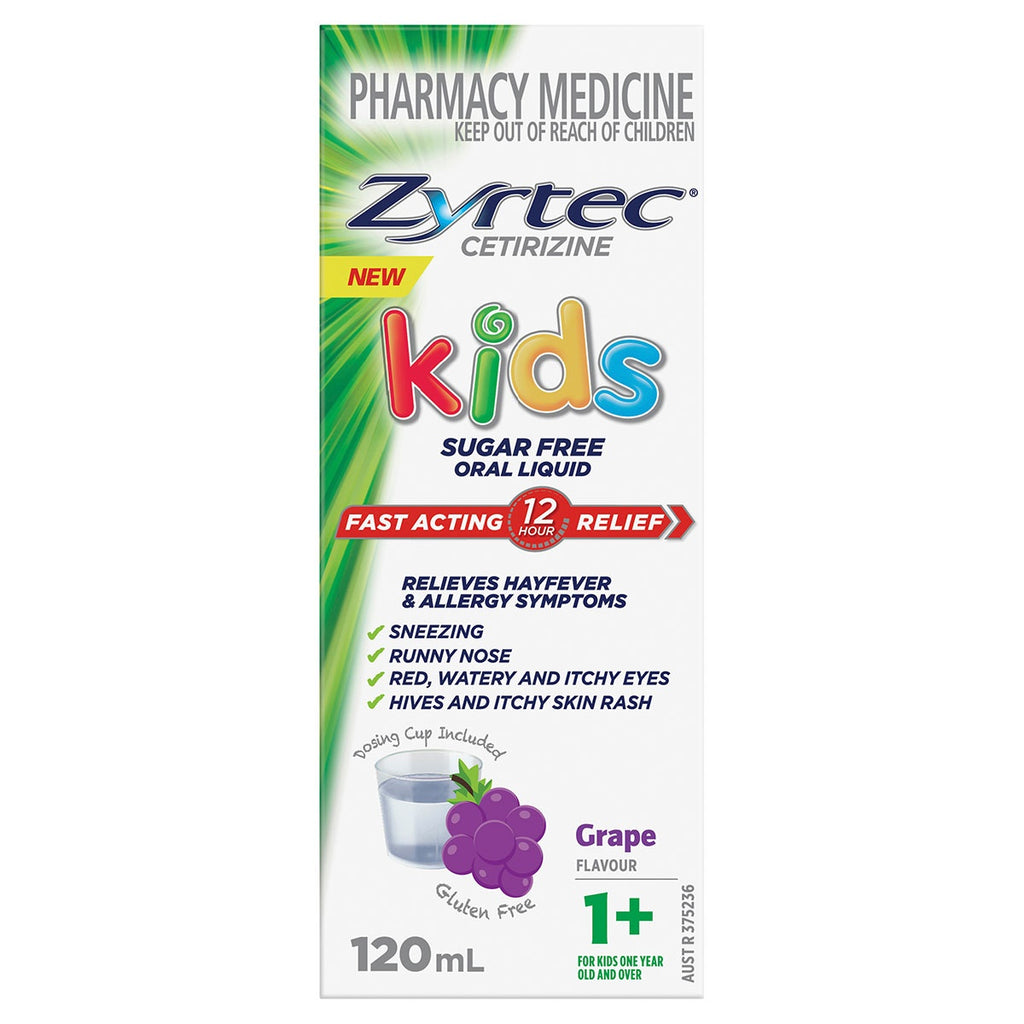 Zyrtec Kids Fast Acting Allergy & Hayfever Relief Grape Flavour Oral Liquid 120mL (LIMIT of ONE per ORDER)
