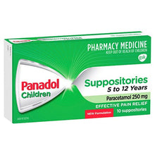 Load image into Gallery viewer, Panadol Children Suppositories 5 - 12 Years Paracetamol 250mg 10 Pack (LIMIT of ONE per Order)