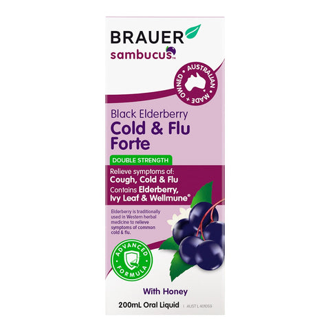 Brauer Sambucus Black Elderberry Cold & Flu Forte for Adults 200mL