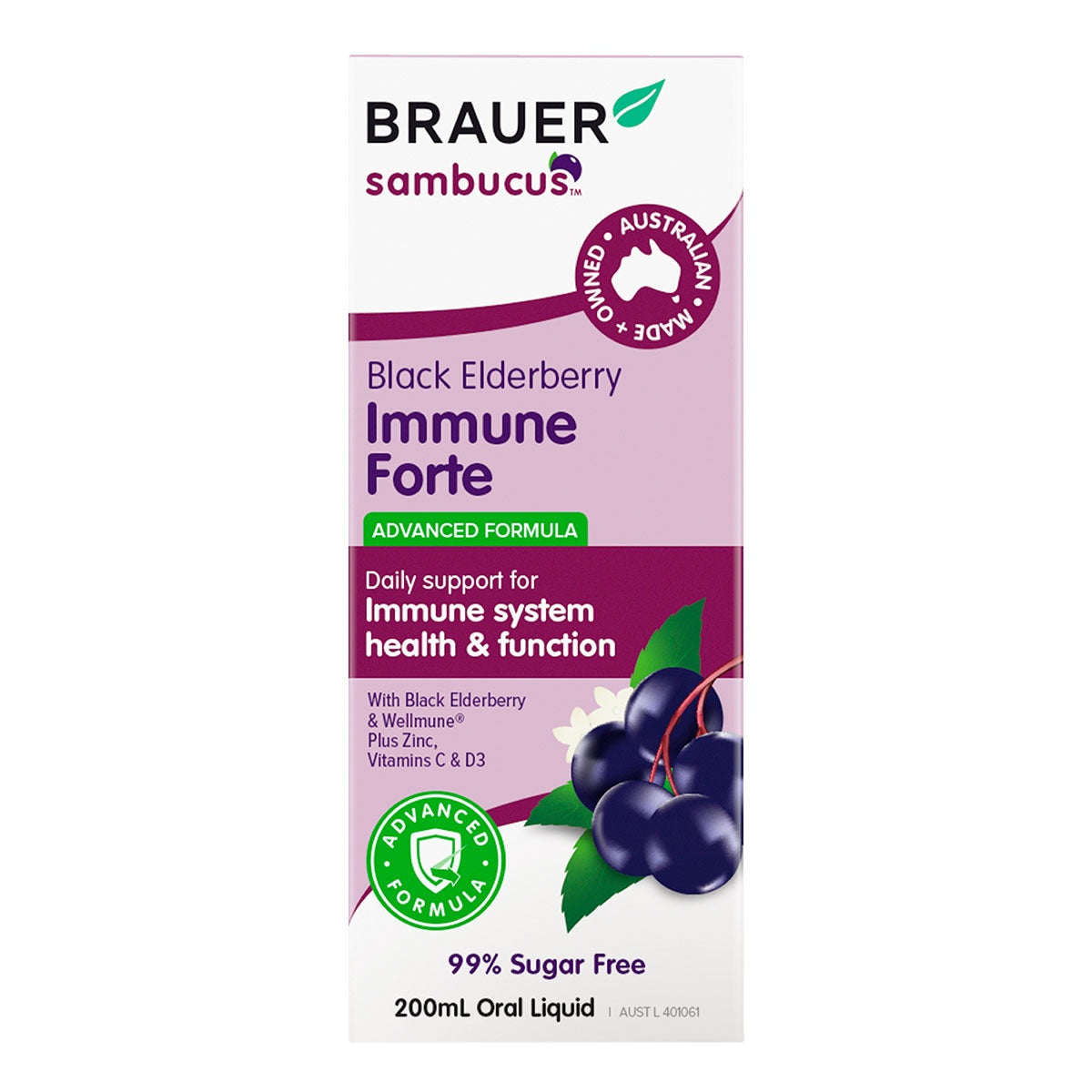 Brauer Sambucus Black Elderberry Immune Forte for Adults 200mL