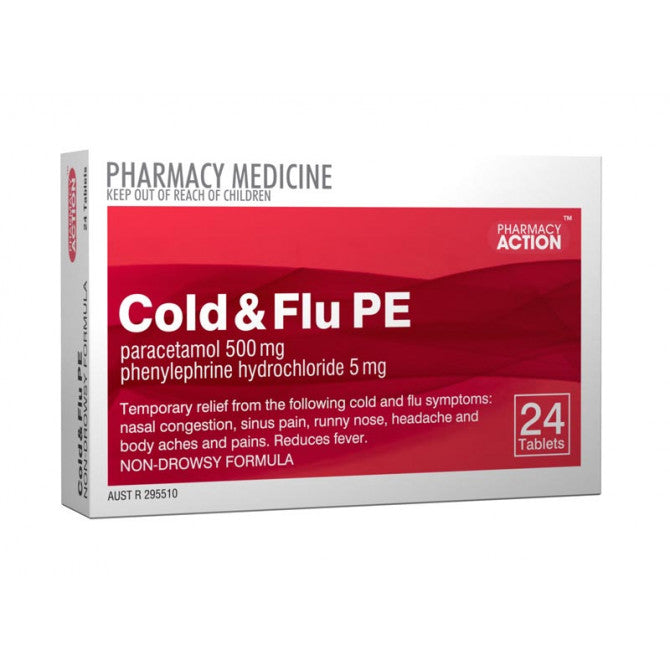 Pharmacy Action Cold & Flu PE 24 Tablets (Limit ONE per Order)