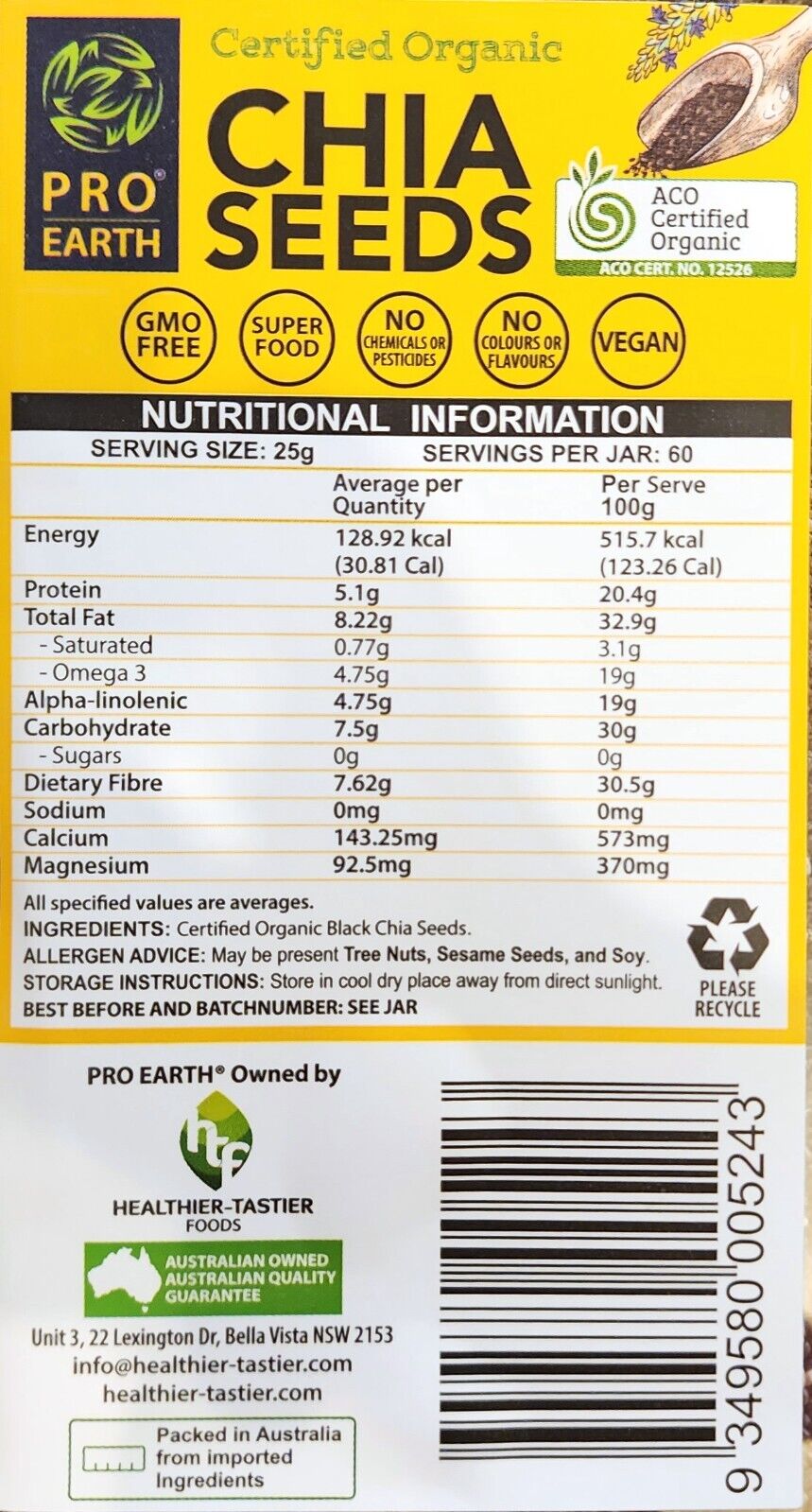 Pro Earth Chia Seeds Organic Super Food 1.5kg