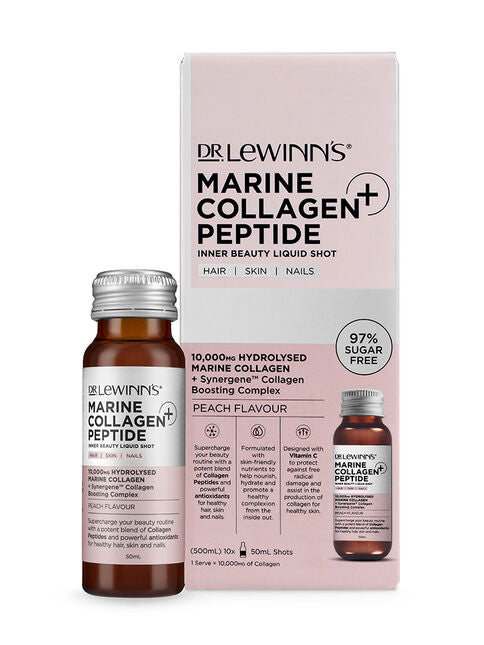 Dr LeWinn's Marine Collagen Peptide + Inner Beauty Liquid Shot Peach Flavour 10 x 50mL (Ships April)