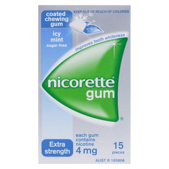 Nicorette Quit Smoking Extra Strength Icy Mint Chewing Gum 4mg 15 Pieces