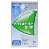 Nicorette Quit Smoking Extra Strength Icy Mint Chewing Gum 4mg 15 Pieces