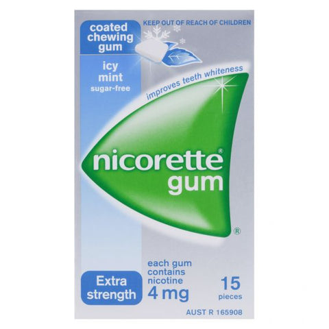 Nicorette Quit Smoking Extra Strength Icy Mint Chewing Gum 4mg 15 Pieces