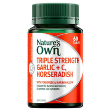 Load image into Gallery viewer, Nature&#39;s Own Triple Strength Garlic + C, Horseradish - Contains Vitamin C - 60 Tablets