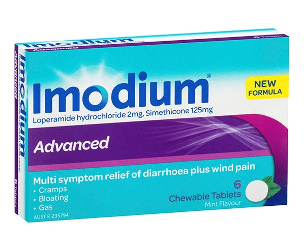 Imodium Advanced Diarrhoea & Wind Pain Relief 6 Chewable Tablets (Limit ONE per Order)