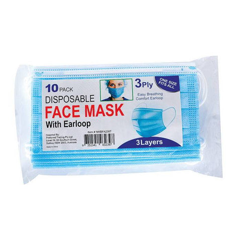 Face Mask - Disposable Face Masks 3 Ply 10 Pack