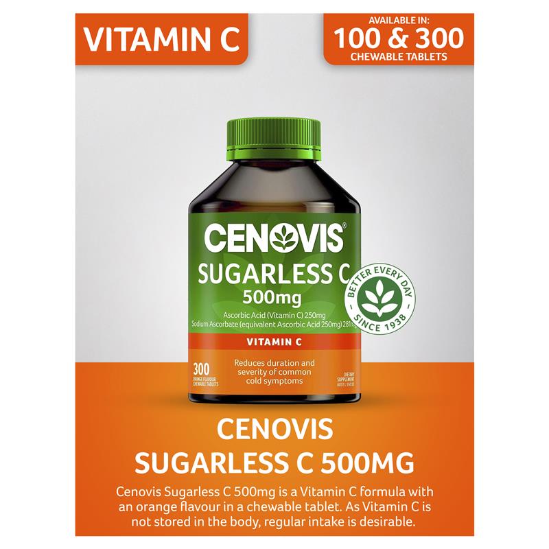 Cenovis Sugarless C 500mg 300 Chewable Tablets