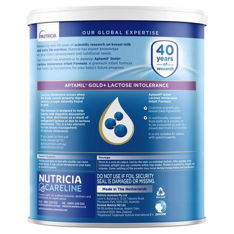 Aptamil Gold+ Lactose Intolerance Baby Infant Formula 0 - 12 Months 900g (Expiry 02/26)