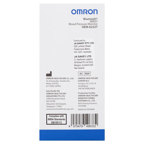 Omron HEM 6232T Bluetooth Wrist Blood Pressure Monitor