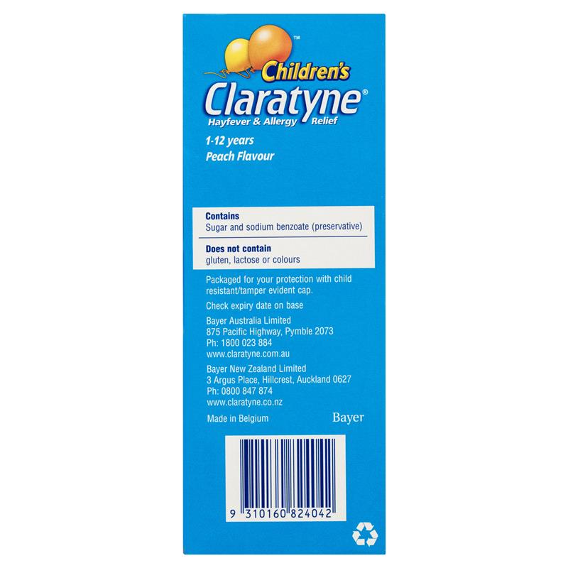 Claratyne Children's Hayfever & Allergy Relief Antihistamine Peach Flavoured Syrup 150mL (Limit ONE per Order)