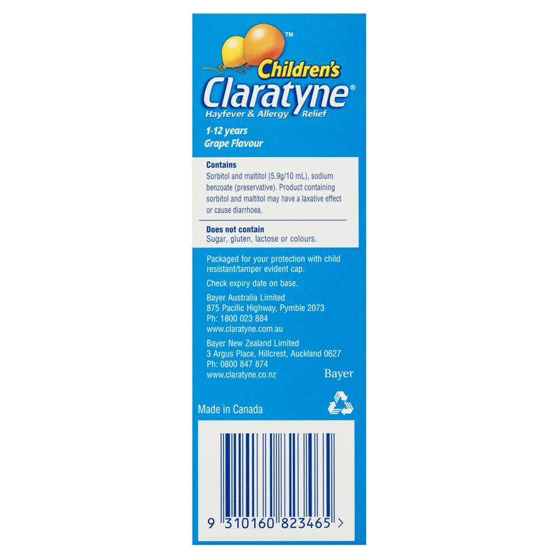 Claratyne Children's Hayfever & Allergy Relief Antihistamine Grape Flavoured Syrup 120ml (Limit ONE per Order)