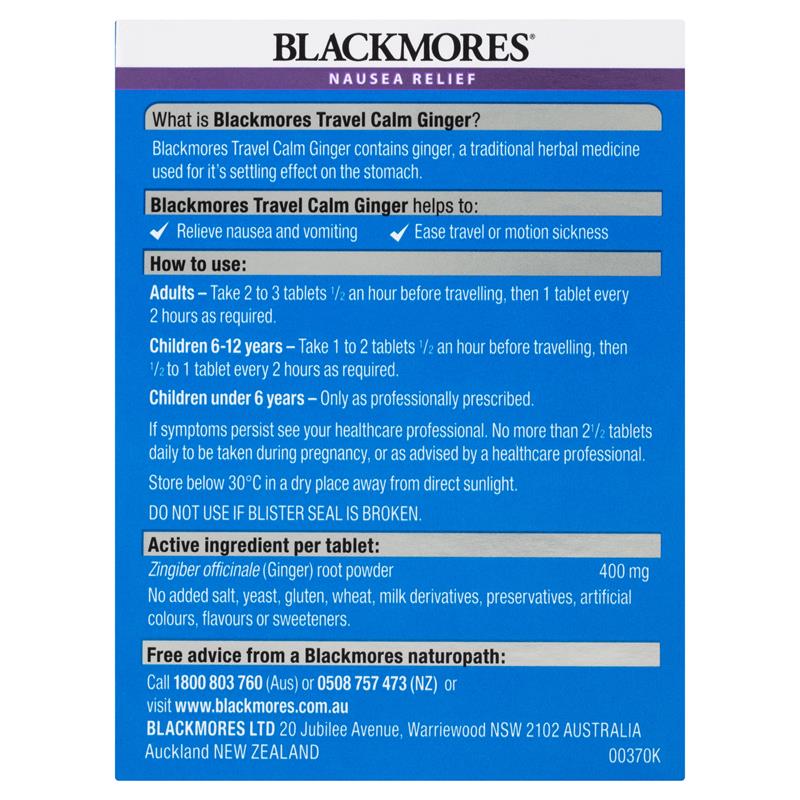 Blackmores Travel Calm Ginger 45 Tablets