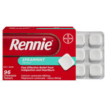 Load image into Gallery viewer, Rennie Indigestion and Heartburn Relief Spearmint 96 Chewable Tablets