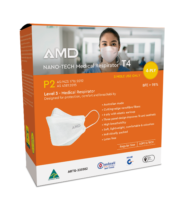 Face Mask - NANO-TECH Particulate Respirator - T4 Level 3 Medical Respirator with Four Layers 50 Pack