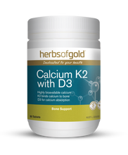 Load image into Gallery viewer, Herbs of Gold Calcium K2 with D3 90 Tablets