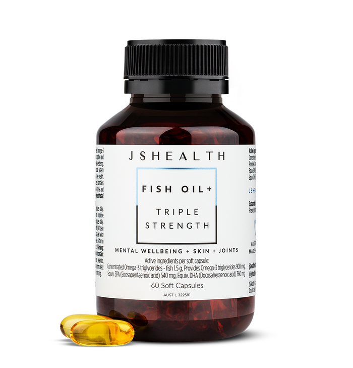 JSHEALTH Fish Oil+ Triple Strength Mental Wellbeing + Skin + Joints Triple Omega Fish Oil 60 Capsules