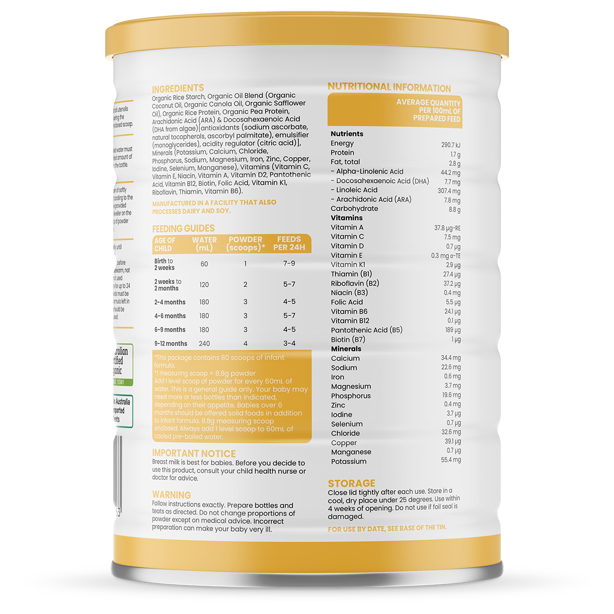 Sprout Organic Plant-Based Infant Formula 0-12 Months Tin 700g