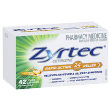Load image into Gallery viewer, Zyrtec Rapid Acting Allergy &amp; Hayfever Relief 42 Capsules (LIMIT of ONE per Order)