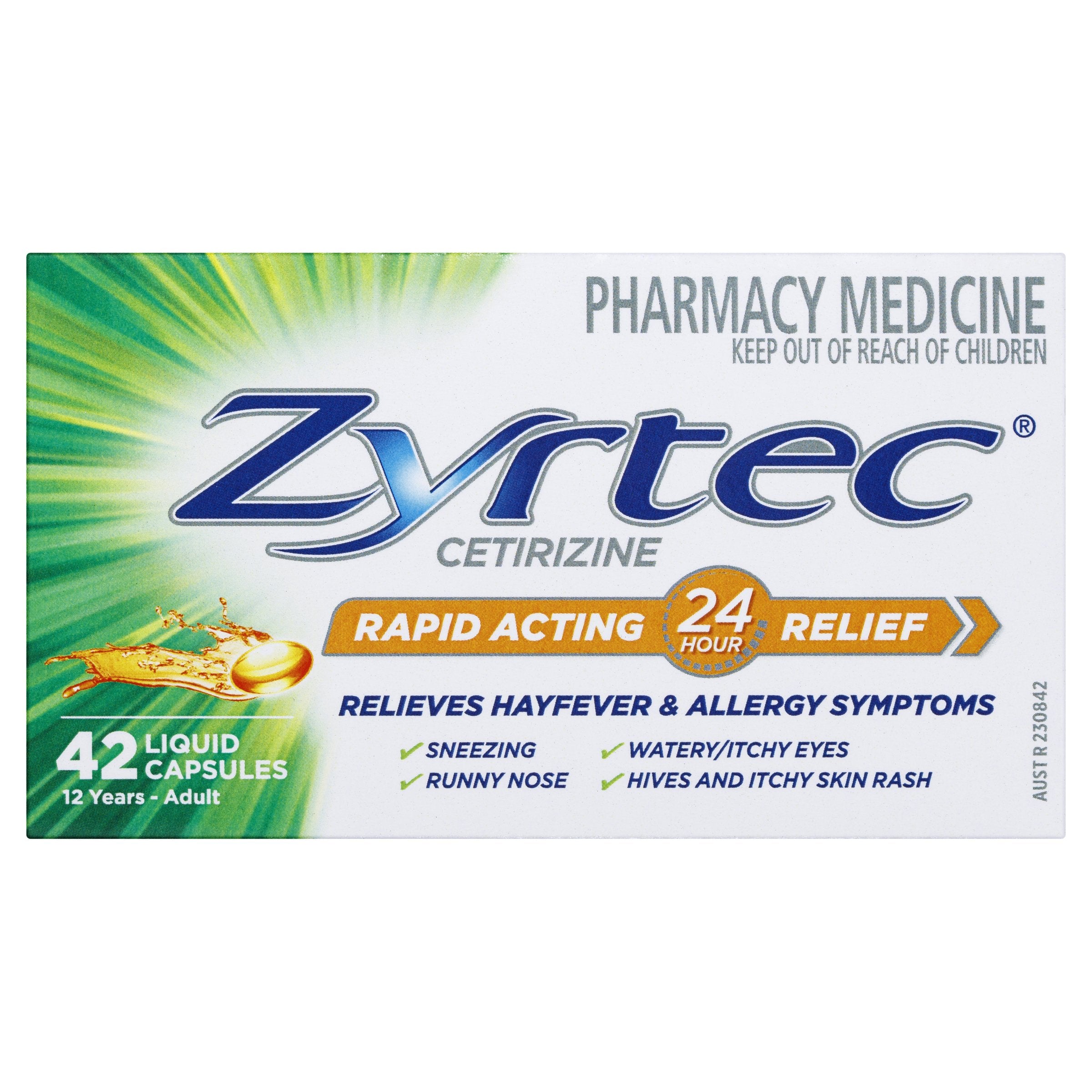 Zyrtec Rapid Acting Allergy & Hayfever Relief 42 Capsules (LIMIT of ONE per Order)