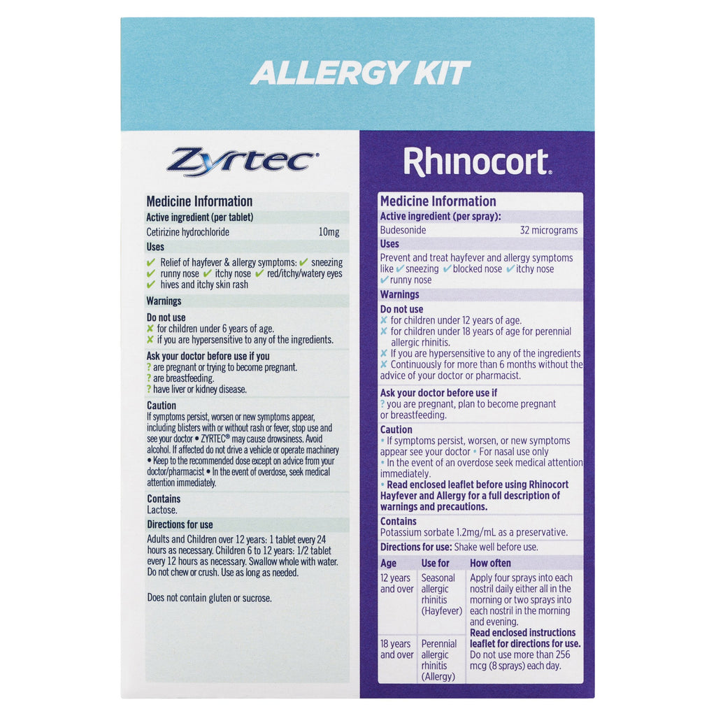 Rhinocort Nasal Spray + Zyrtec Rapid Relief Mini Tablets Allergy Kit (LIMIT of ONE per Order)