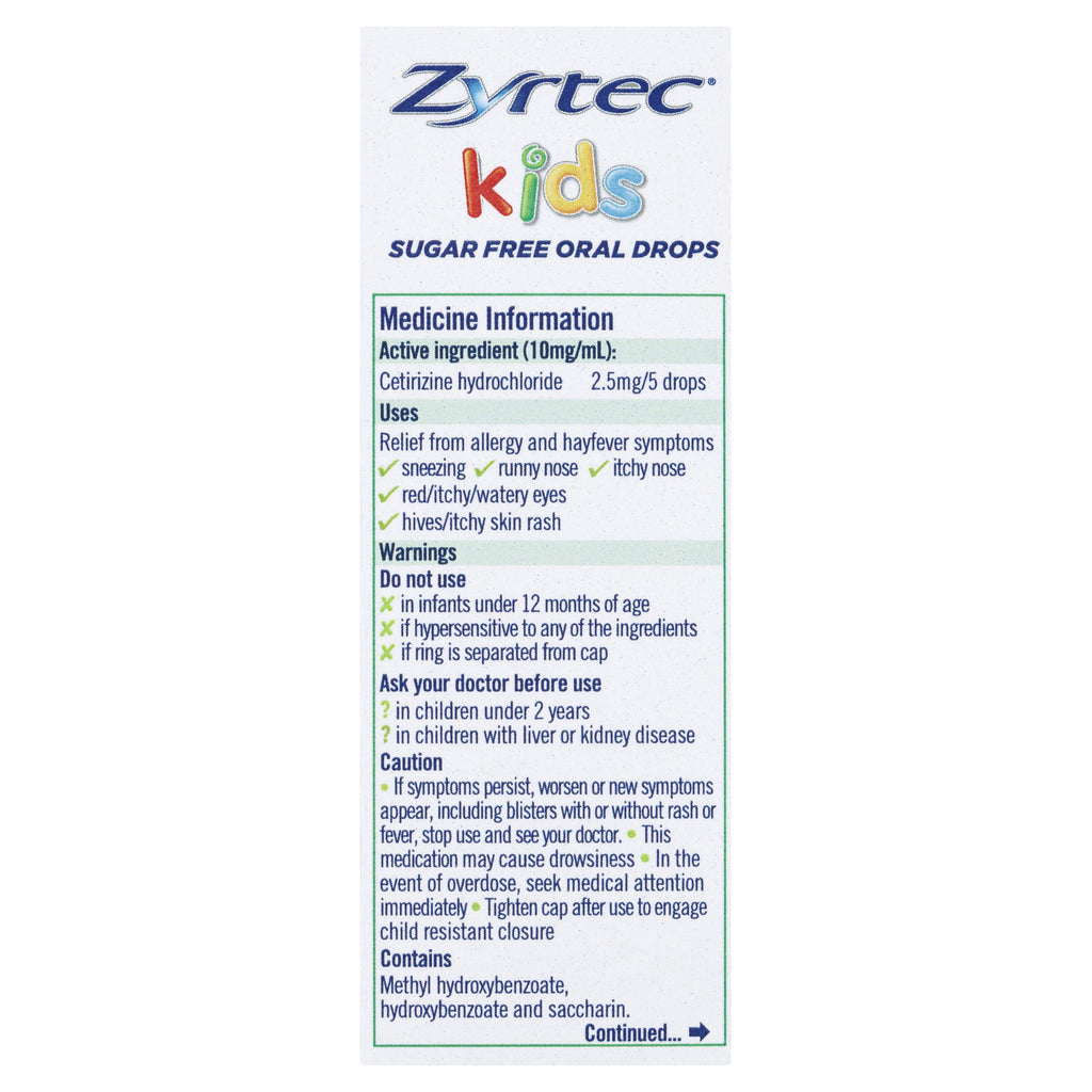 Zyrtec Allergy & Hayfever Kids Oral Drops 20mL (LIMIT of ONE per ORDER)