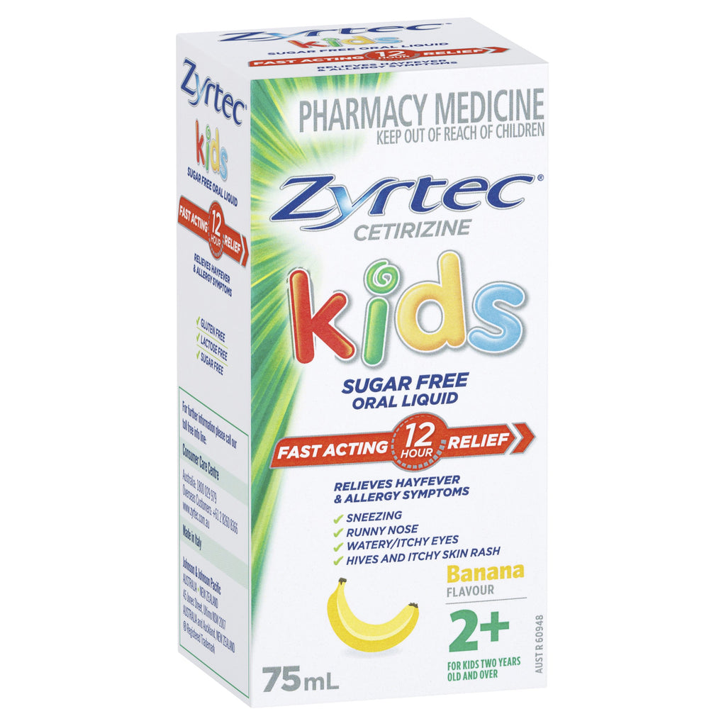 Zyrtec Hayfever Rapid Acting Kids Banana Flavour Oral Liquid 75mL ( LIMIT of ONE per Order)