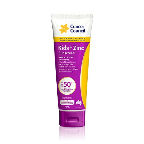 Cancer Council Kids + Zinc Sunscreen SPF50+ 4HR Water Resistance SPF50+ 75mL