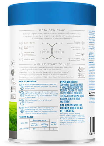 Bellamy’s Organic Beta Genica-8 Step 3 Toddler Milk Drink 12 Months - 3 Years 800g