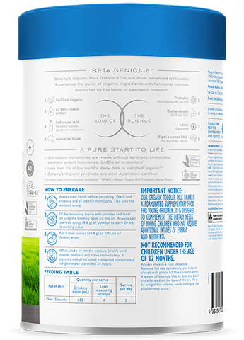 Bellamy’s Organic Beta Genica-8 Step 3 Toddler Milk Drink 12 Months - 3 Years 800g