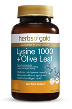 Load image into Gallery viewer, Herbs of Gold Lysine 1000 + Olive Leaf 100 Tablets
