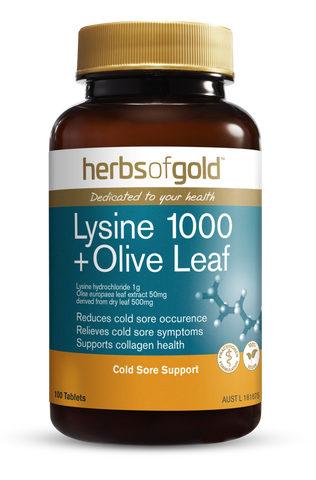 Herbs of Gold Lysine 1000 + Olive Leaf 100 Tablets