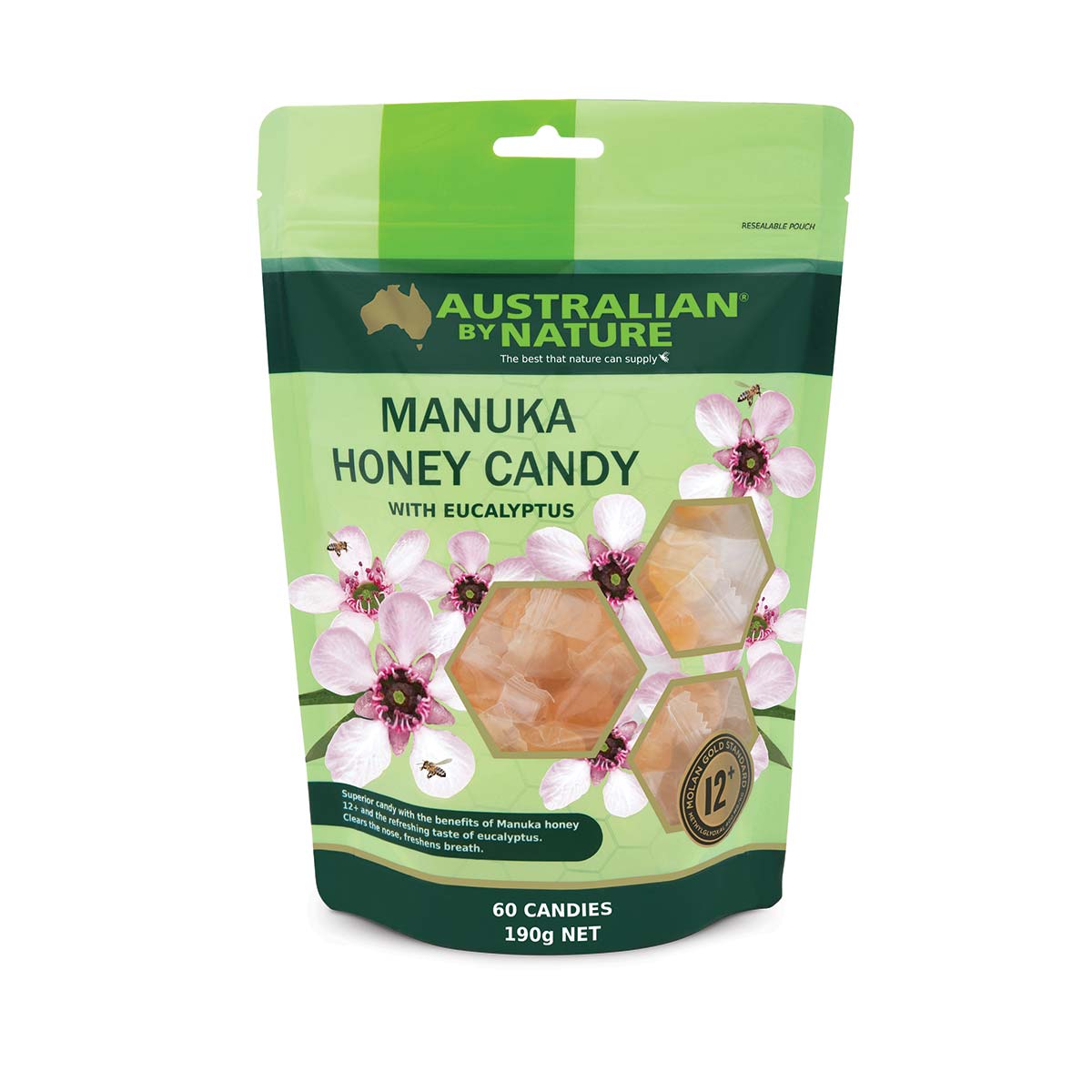 Australian By Nature Manuka Honey Candy 12+ (MGO 400) with Eucalyptus 60 Bag