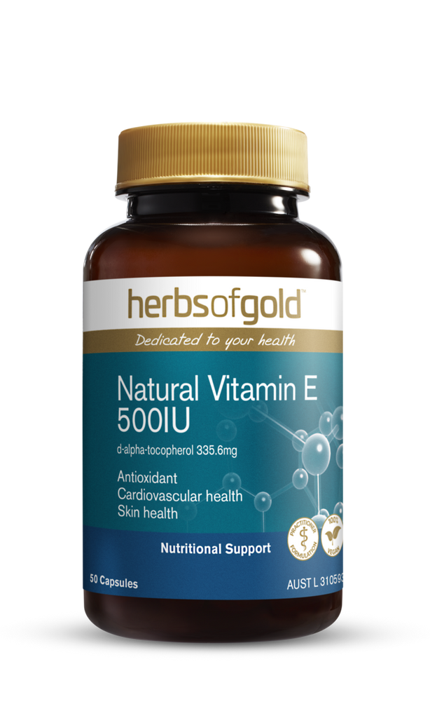 Herbs of Gold Natural Vitamin E 500IU 50 Vegetarian Capsules
