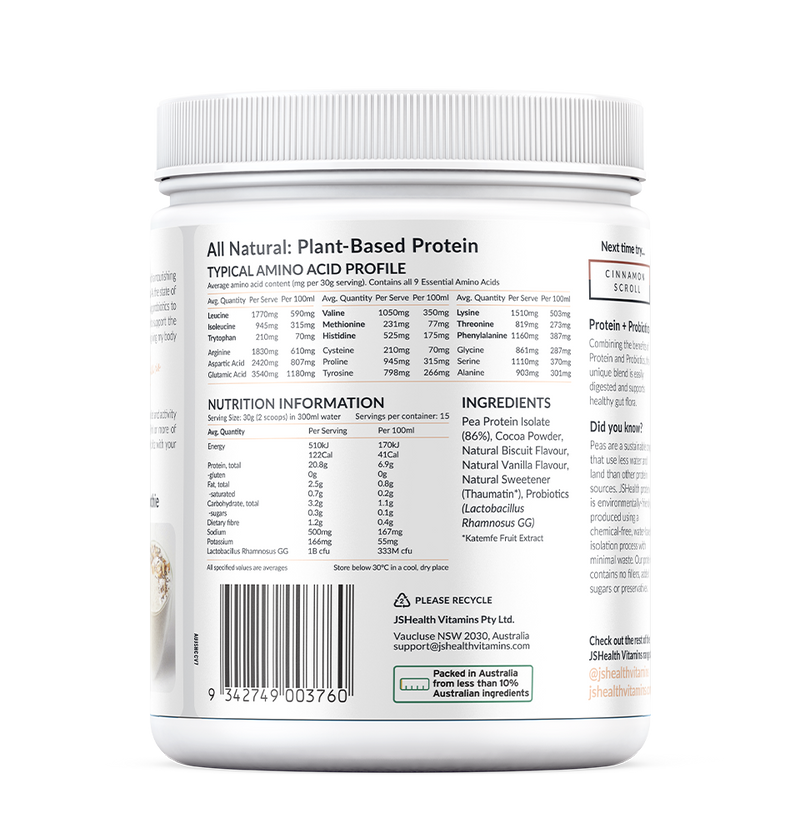 JSHealth Protein + Probiotics Cookies and Cream Flavour 450g Better Value Pharmacy