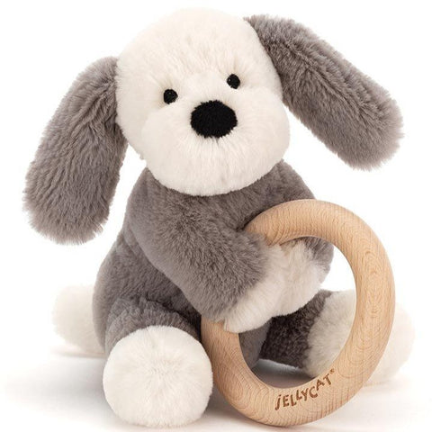 Jellycat Shooshu Puppy Wooden Ring Toy