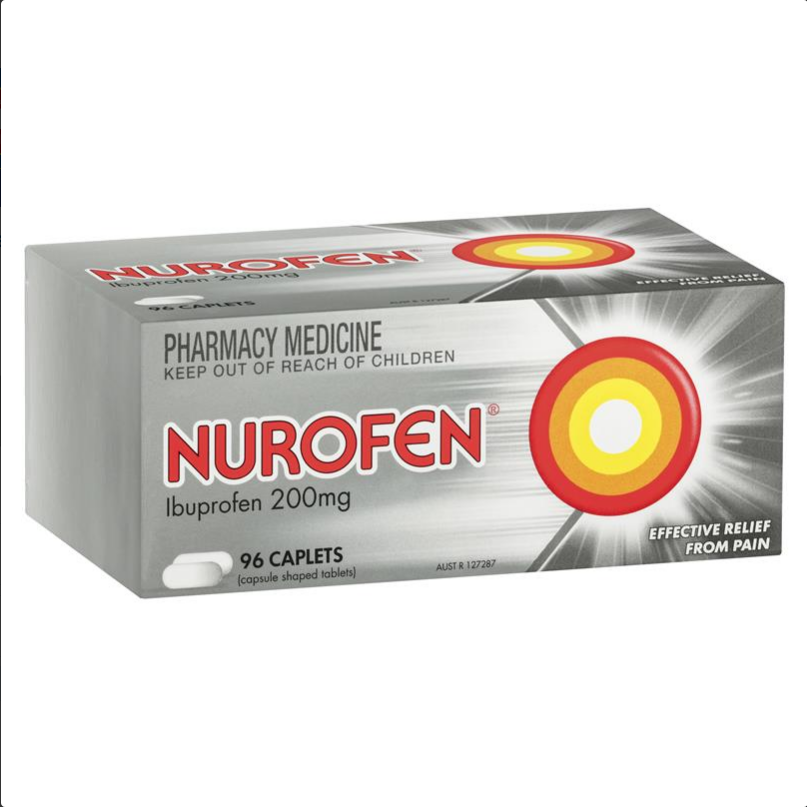 Nurofen Pain and Inflammation Relief Caplets 200mg Ibuprofen 96 Pack (Limit ONE per Order)