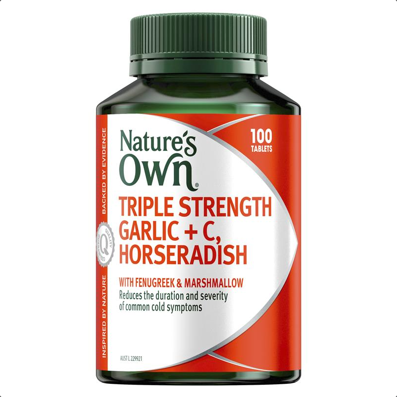 Nature's Own Triple Strength Garlic + C, Horseradish - Contains Vitamin C - 100 Tablets