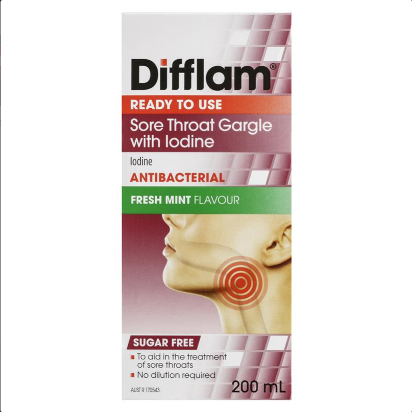 Difflam Ready to Use Sore Throat Gargle with Iodine 200mL