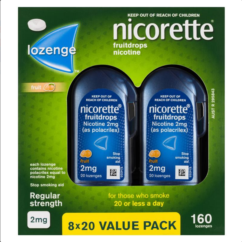 Nicorette Quit Smoking Cooldrops Fresh Fruit Lozenges 2mg 160 Pieces