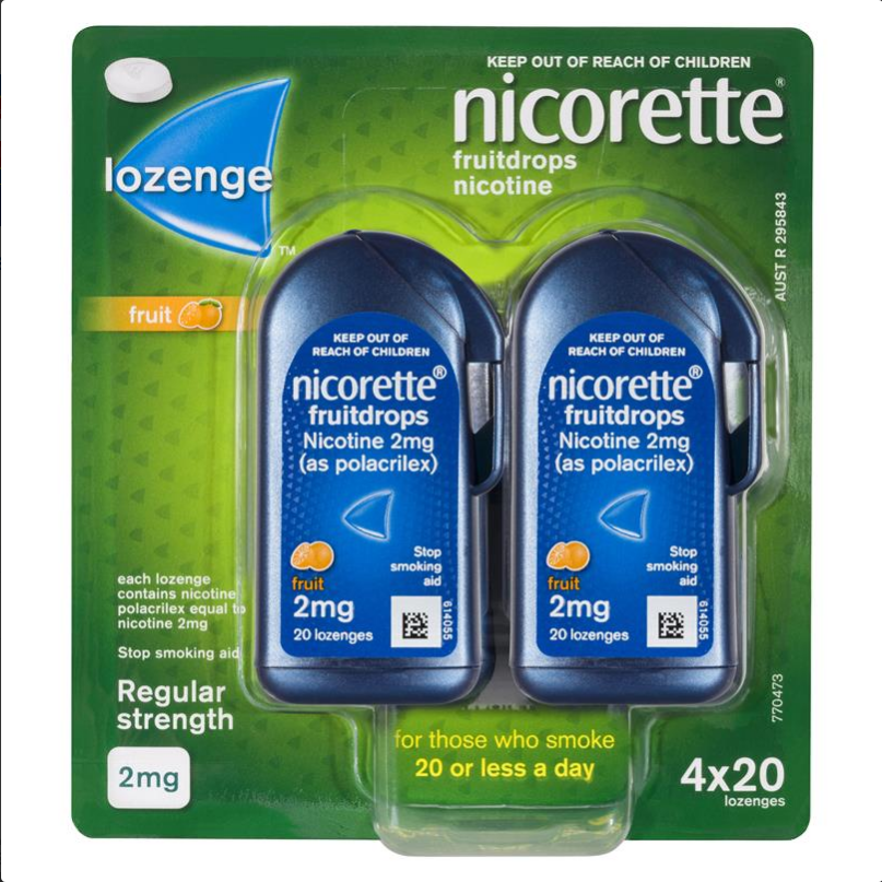 Nicorette Quit Smoking Cooldrops Fresh Fruit Lozenges 2mg 80 Pieces