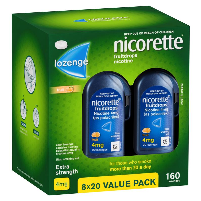 Nicorette Quit Smoking Cooldrops Fresh Fruit Lozenges 4mg 160 Pieces