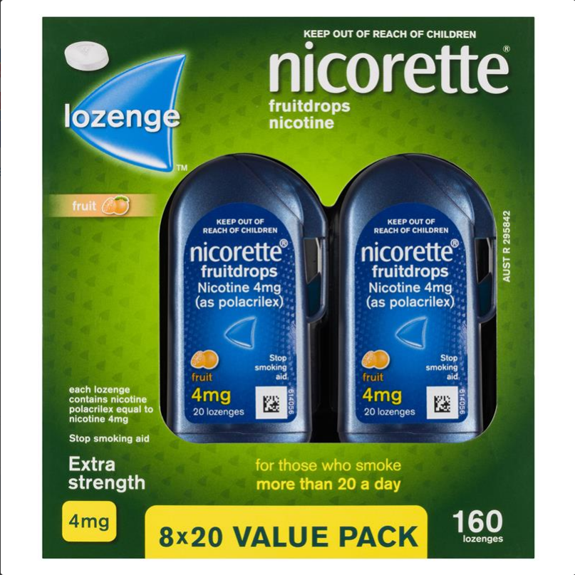 Nicorette Quit Smoking Cooldrops Fresh Fruit Lozenges 4mg 160 Pieces