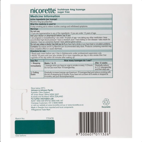 Nicorette Quit Smoking Cooldrops Fresh Fruit Lozenges 4mg 80 Pieces